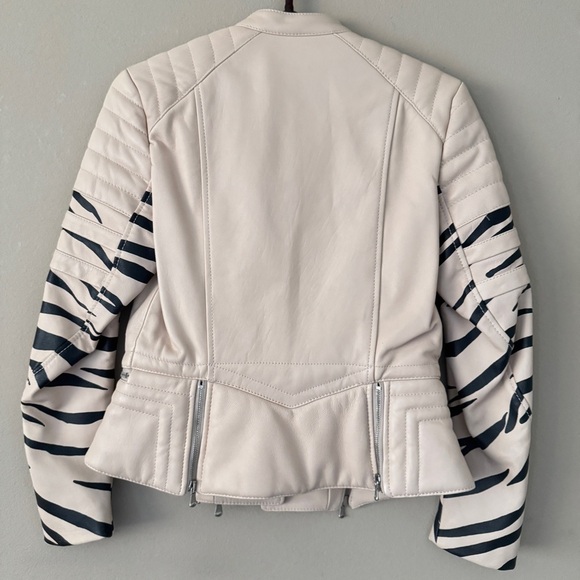 NWT 3.1 Phillip Lim nude zebra striped peplum motorcycle leather jacket … - Picture 9 of 13